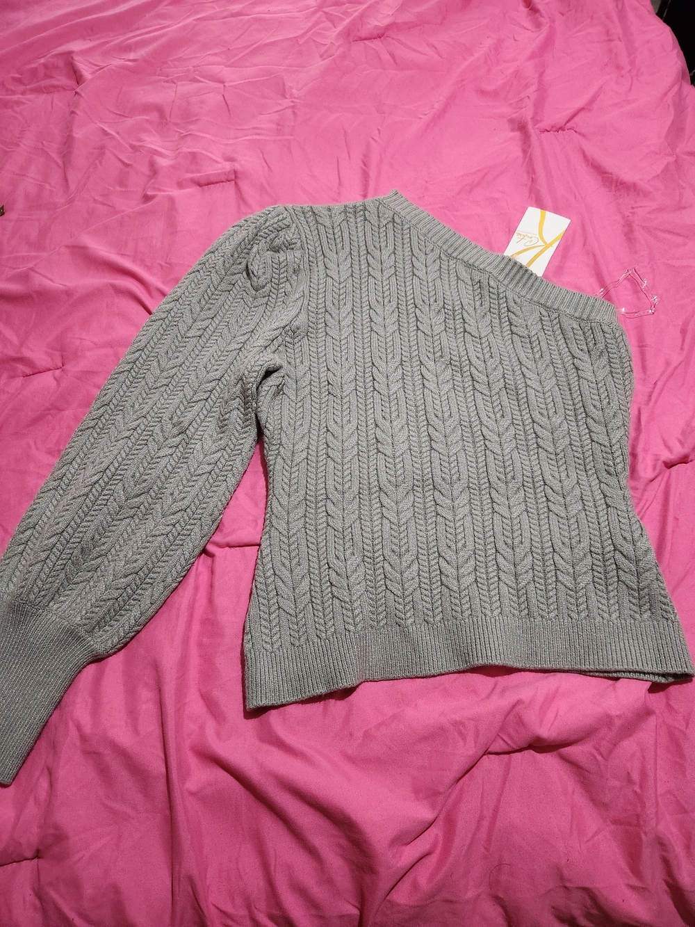 Entro Gray Cable Knit One-Shoulder Sweater